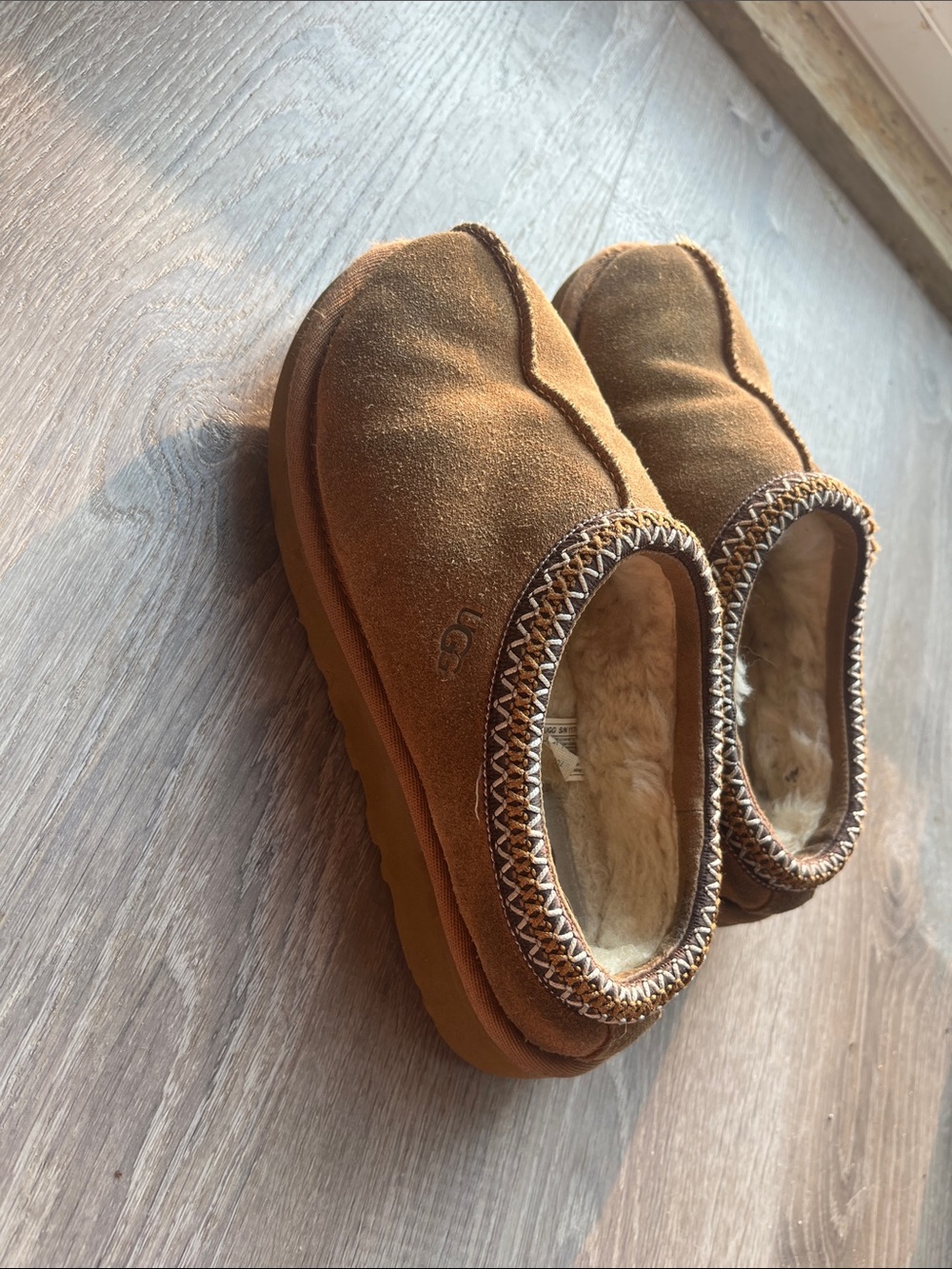 UGG Chestnut Brown Shearling Slip-On Slippers